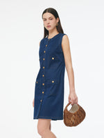 Denim Stretch Front Button Women Mini Dress GOELIA