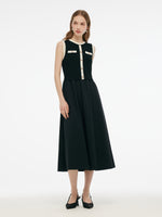 Lyocell Contrast Trim Patchwork Women Vest Midi Dress GOELIA