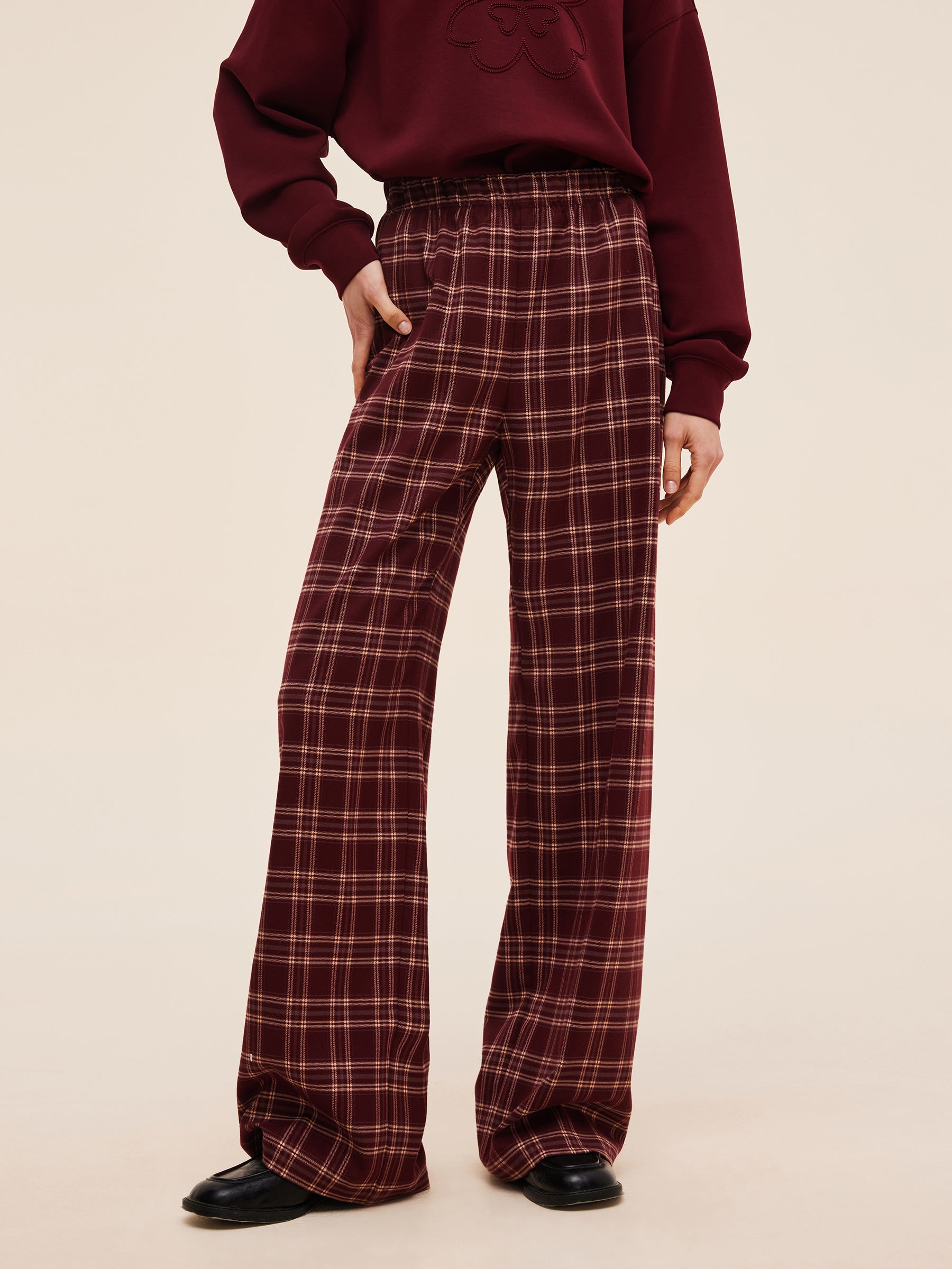Plaid Elastic Waist Women Pants GOELIA