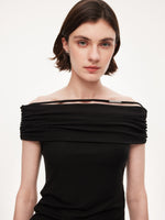 Tencel Blend Off Shoulder Knit Top And Bubble Hem Skirt Two-Piece Set GOELIA
