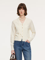 Tencel Wool Blend V-Neck Women Cardigan With Detachable Ribbon GOELIA