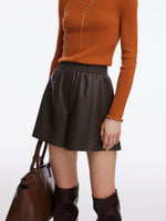 PU Leather Elastic Waist Women A-Line Shorts GOELIA