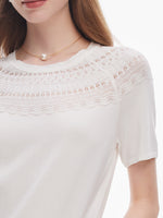 Tencel Blend Openwork Women Ruffle Round Neck Knit Top GOELIA