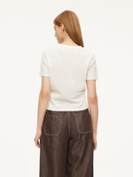 Cotton Side Twist Women T-Shirt With Detachable Beaded Chain GOELIA