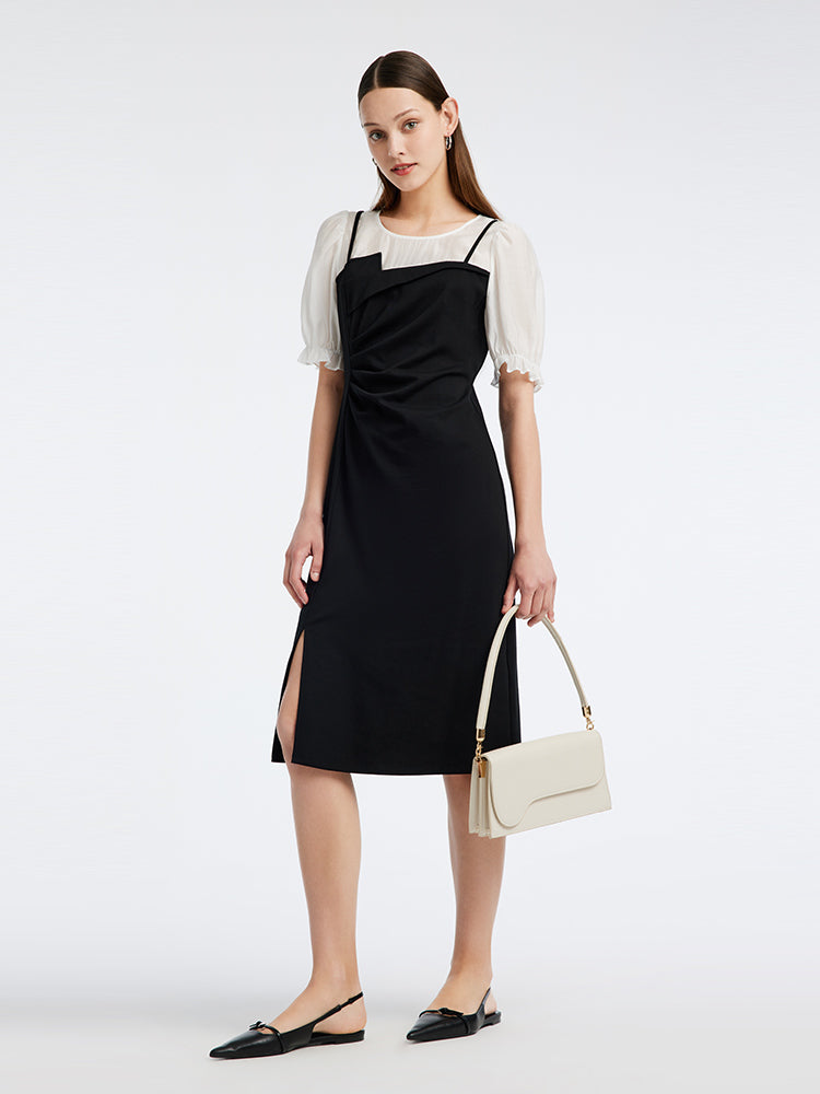 Knitted Puff Sleeve Patchwork Dress GOELIA