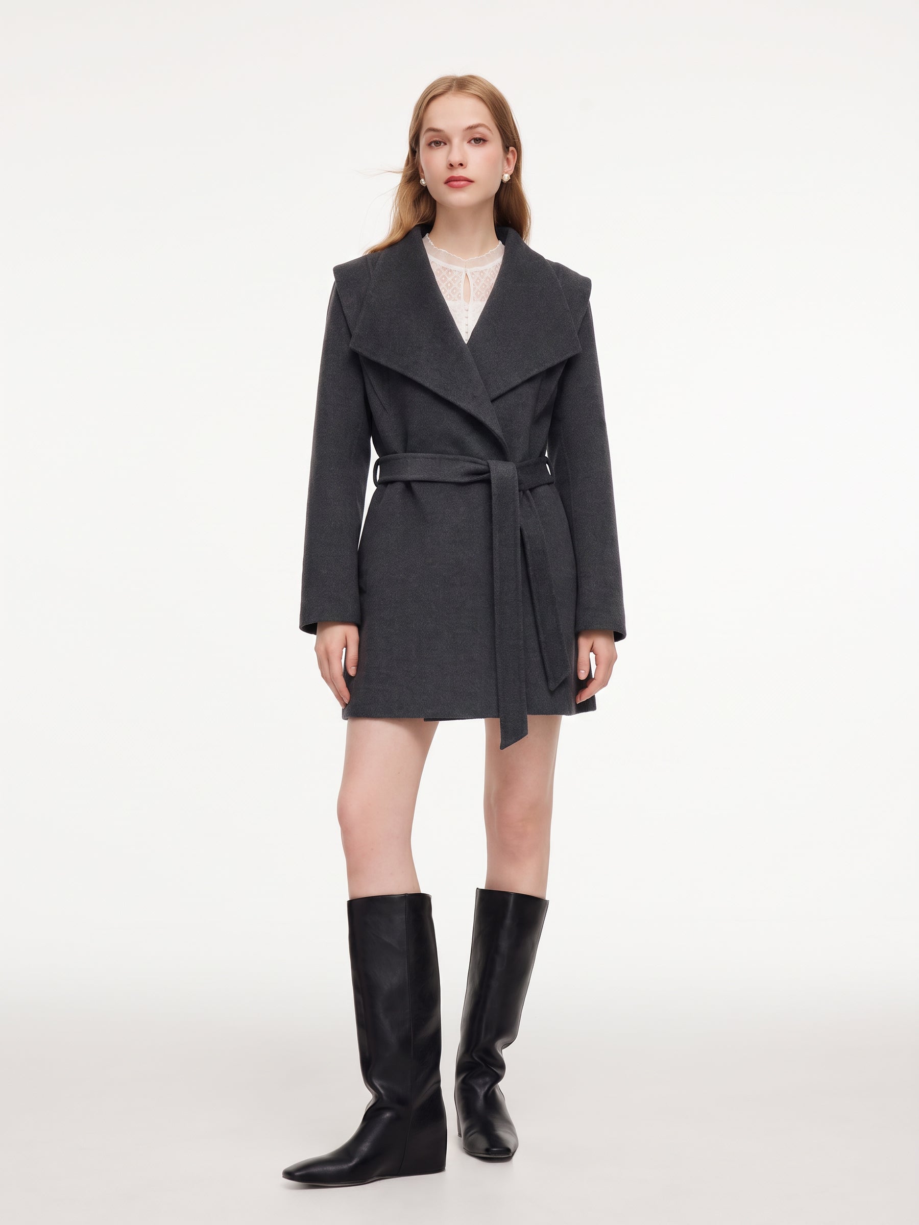 [Preview] 100% Wool Convertible Collar Women Wrap Coat GOELIA