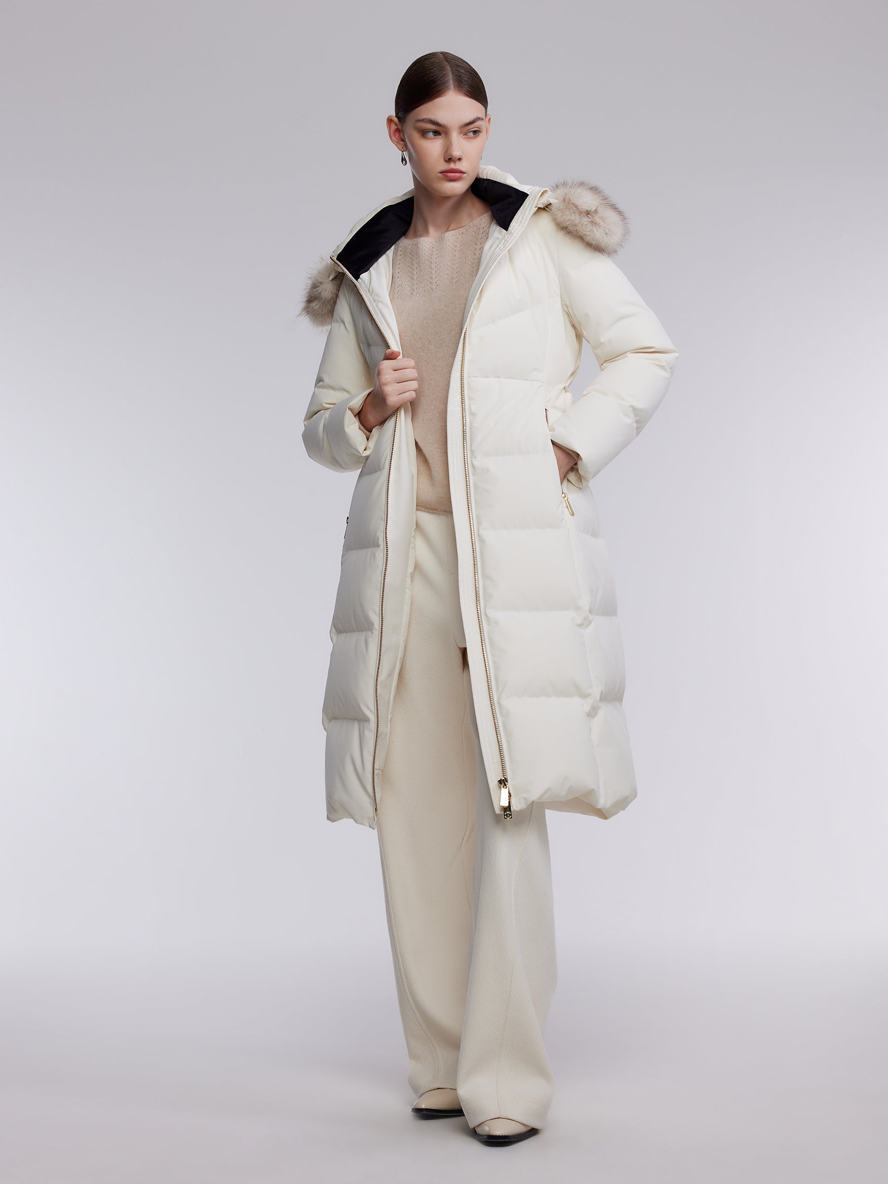 [Preview] Hooded Goose Down Belted Overcoat GOELIA