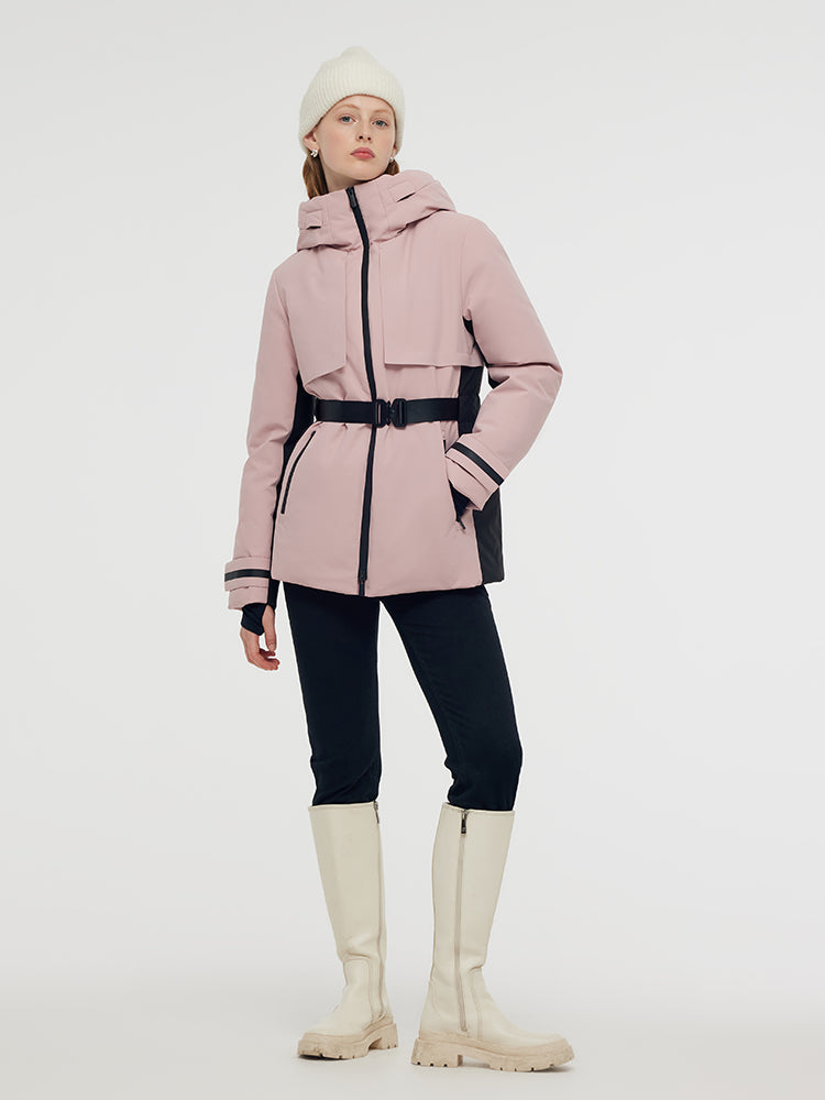 Hooded Goose Down Ski Jacket With Belt GOELIA