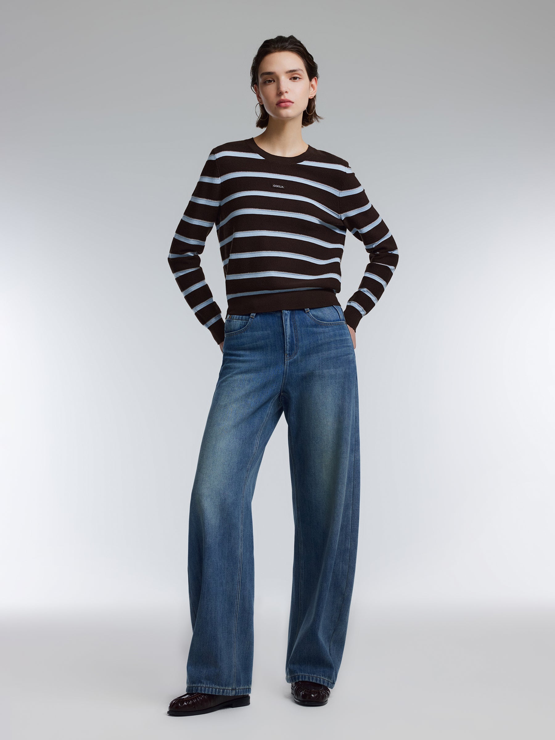 Tencel Wool Blend Stripe Women Knit Top GOELIA