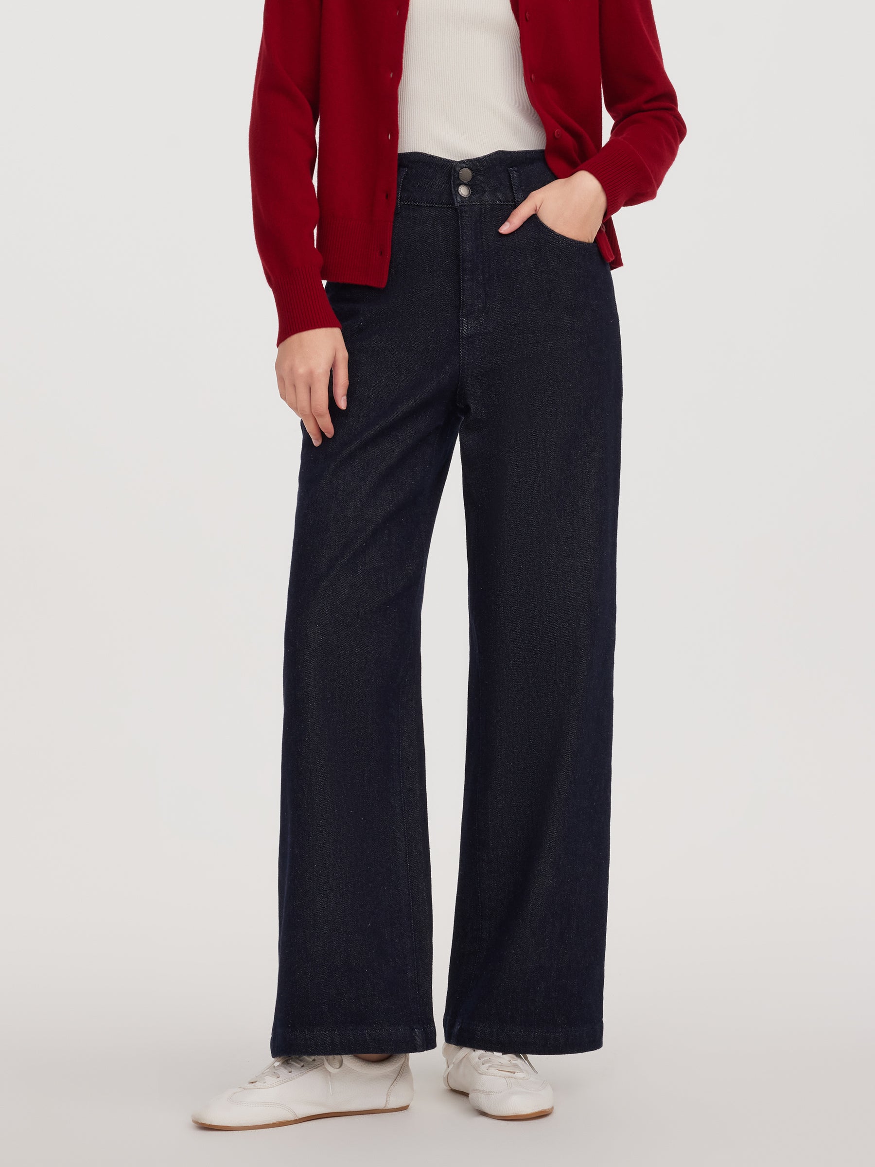[Preview] Cotton Denim Fleece Lined Straight Leg Women Jeans GOELIA
