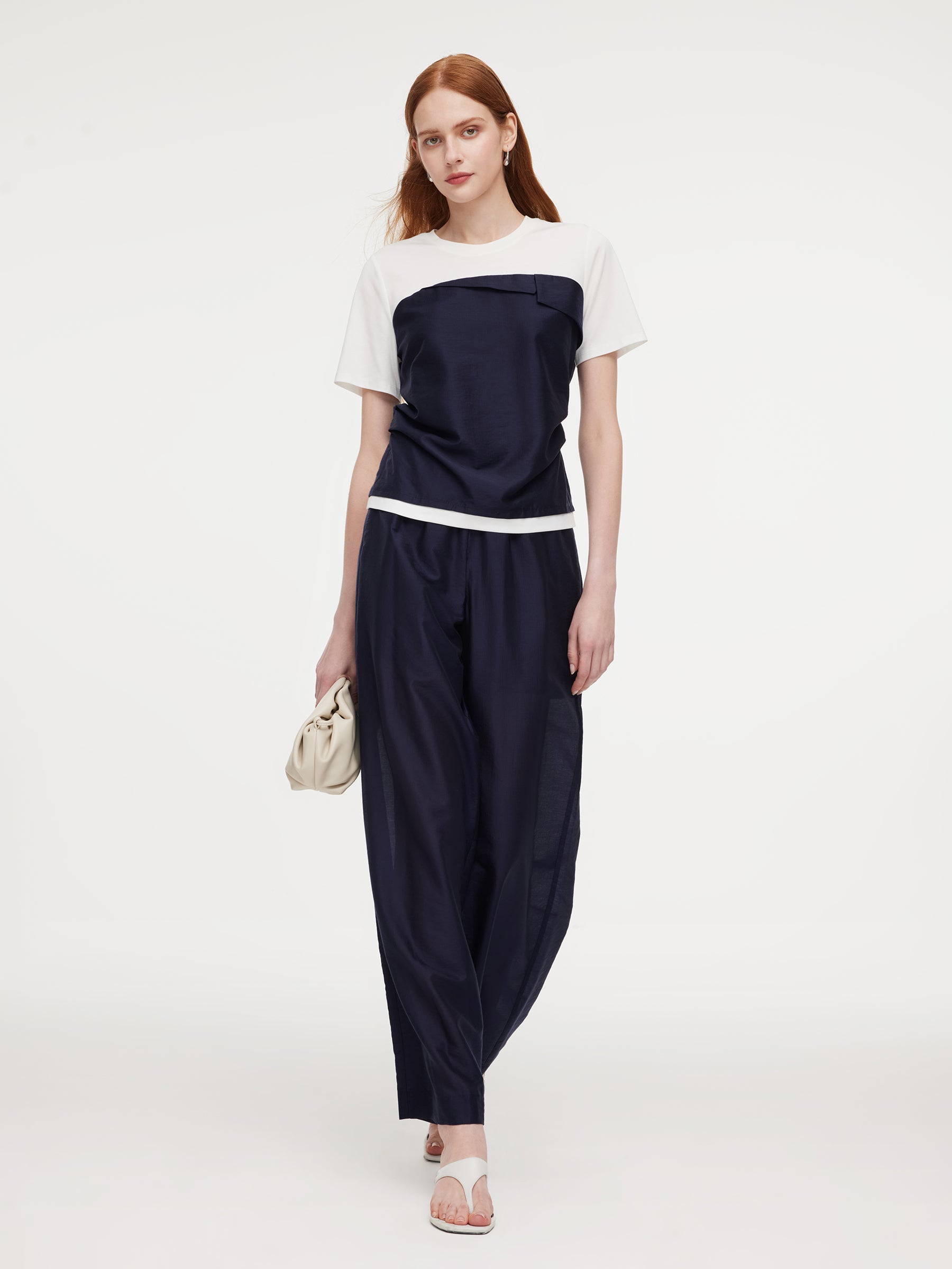 Tencel Blend Patchwork Top And Pants Two-Piece Set GOELIA