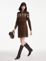 Fair Isle Half-Zip Knit Top And Skirt Two-Piece Set GOELIA