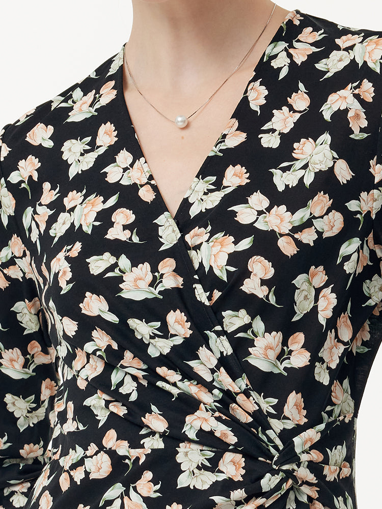 100% Cotton Floral Print Twist Front Women Maxi Dress GOELIA