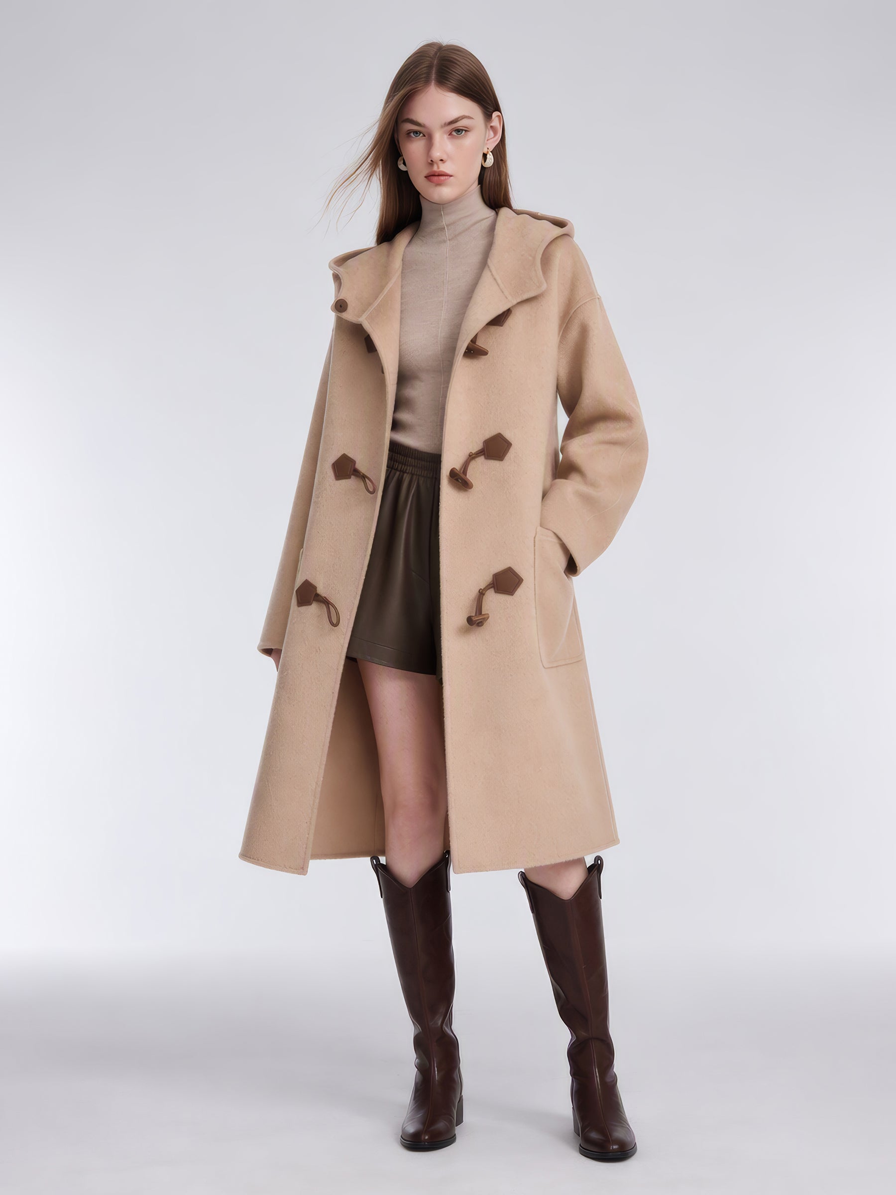 [Preview] Wool Alpaca Double-Faced Women Hooded Duffle Coat GOELIA