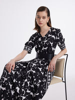 14 Momme Mulberry Silk Iris Printed Women Maxi Dress With Belt GOELIA