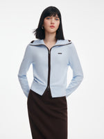 Contrast Trim Lapel Zip-Up Cardigan And Skirt Two-Piece Set GOELIA