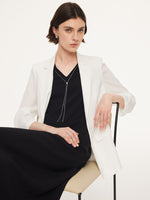 Triacetate Blend One Button Women Ruched Sleeve Blazer GOELIA