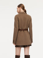 Cashmere Wool Blend Double-Faced Women Blazer With Leather Belt GOELIA
