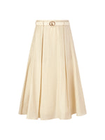 Tencel Acetate Linen Blend Women A-Line Skirt With Belt GOELIA