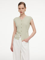 Tencel Blend Side Twist Women Cap Sleeve Knit Top GOELIA