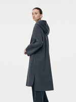 100% Wool Double-Faced Hooded Zip-Up Women Overcoat GOELIA