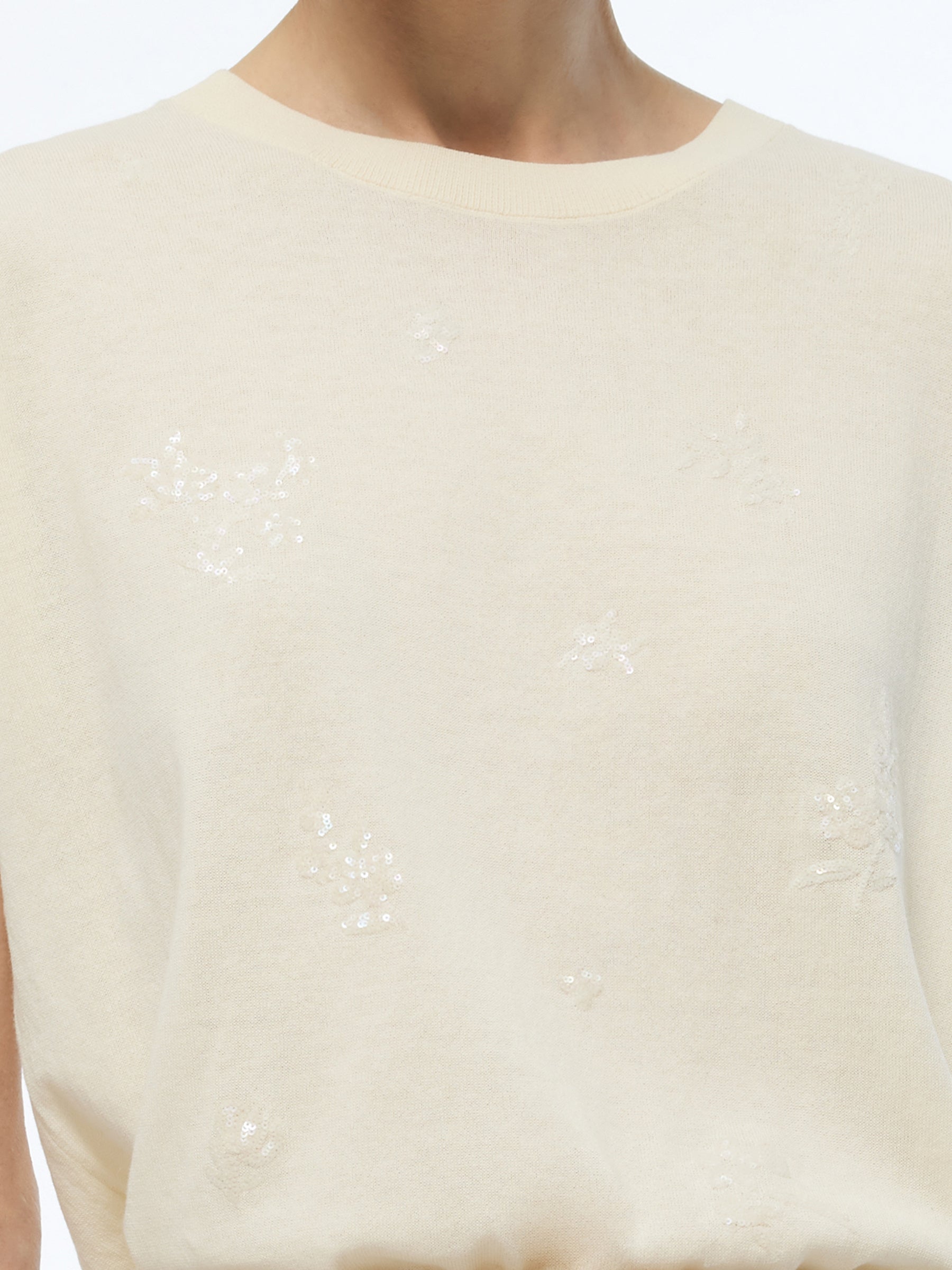 100% Cotton Sequined Embroidered Women Stretchy Knit Top GOELIA