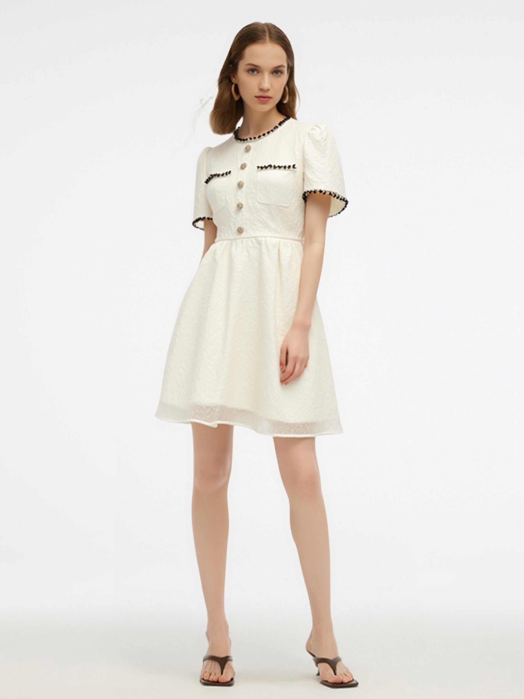 Jacquard Round Neck Women Mini Dress GOELIA