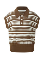 Tencel Blend Polo Collar Stripe Women Cap Sleeve Knit Tank Top GOELIA