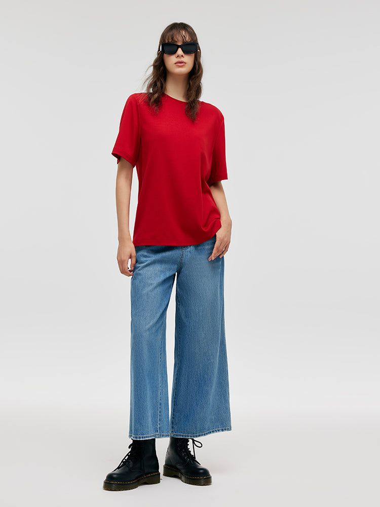 Round Neck Women T-Shirt With Shoulder Pads GOELIA