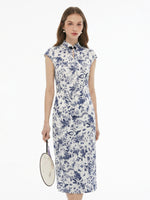 19MM Mulberry Silk Floral Print Women Qipao Maxi Dress GOELIA
