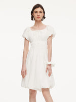 Quick-Dry UV Protection Square Neck Women Bubble Hem Mini Dress With Scrunchie GOELIA