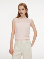 Jacquard Cut Out Neckline Women Ruffle Knit Tank Top GOELIA