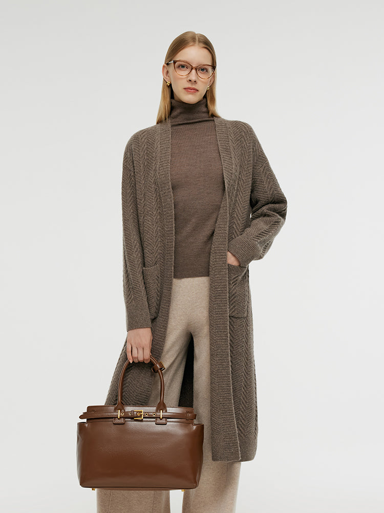Machine Washable Wool Women Long Cardigan GOELIA