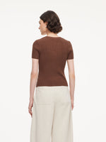 Tencel Blend V-Neck Women Glittering Knit Top GOELIA