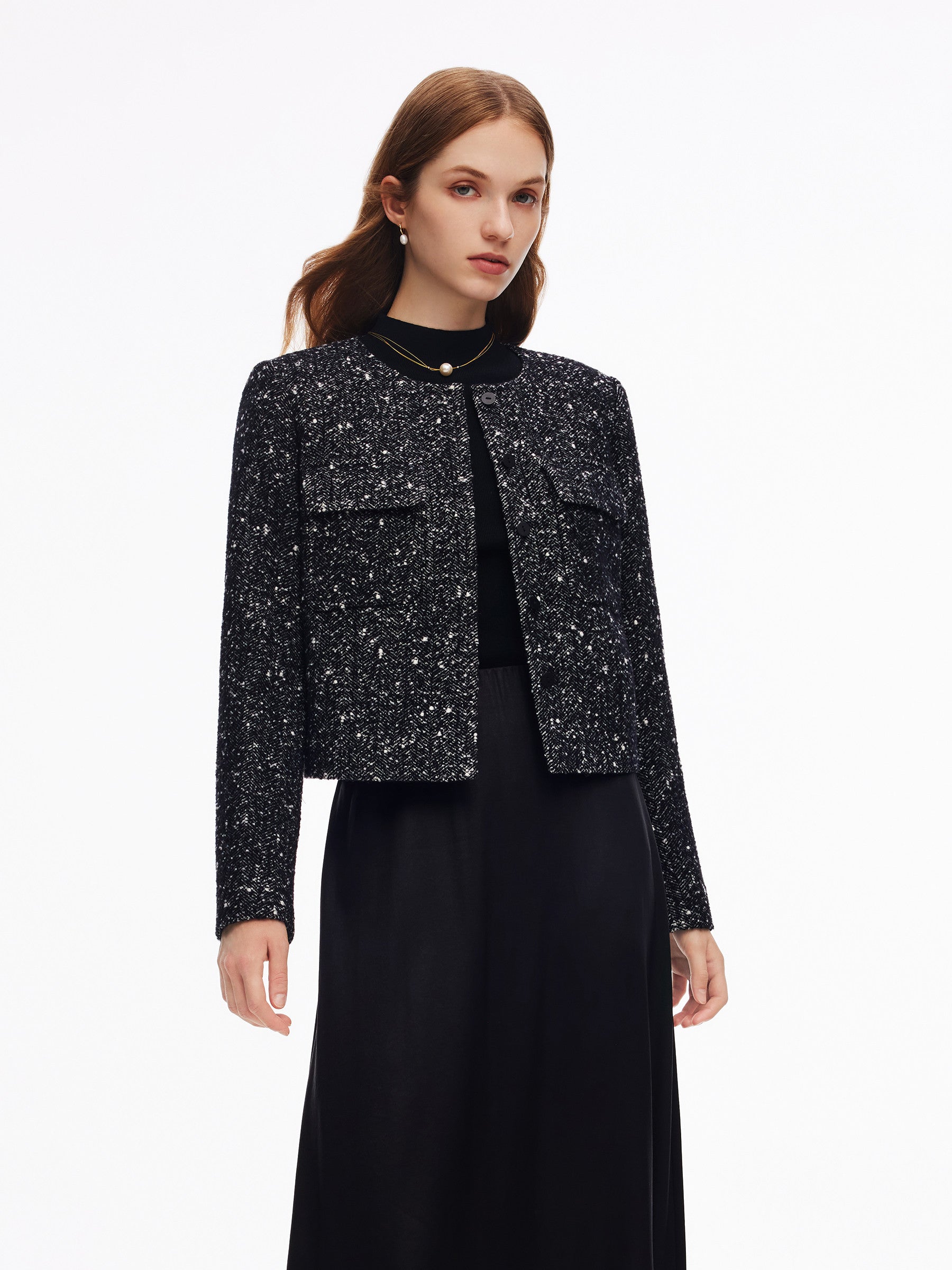 [Preview] Wool Blend Women Round Neck Jacket GOELIA
