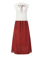 Cap Sleeve Knit Tank Top And 100% Ramie Skirt Two-Piece Set With Silk Scarf GOELIA