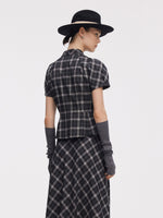 Plaid Ribbon Tie Women Flare Hem Top GOELIA