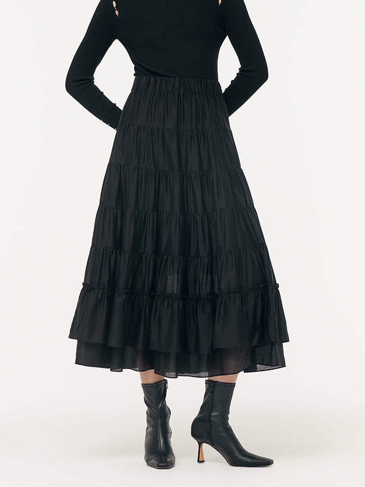 Tencel Women Tiered Maxi Skirt GOELIA