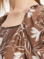 Tencel Blend Floral Print Square Neck Women Midi Dress GOELIA