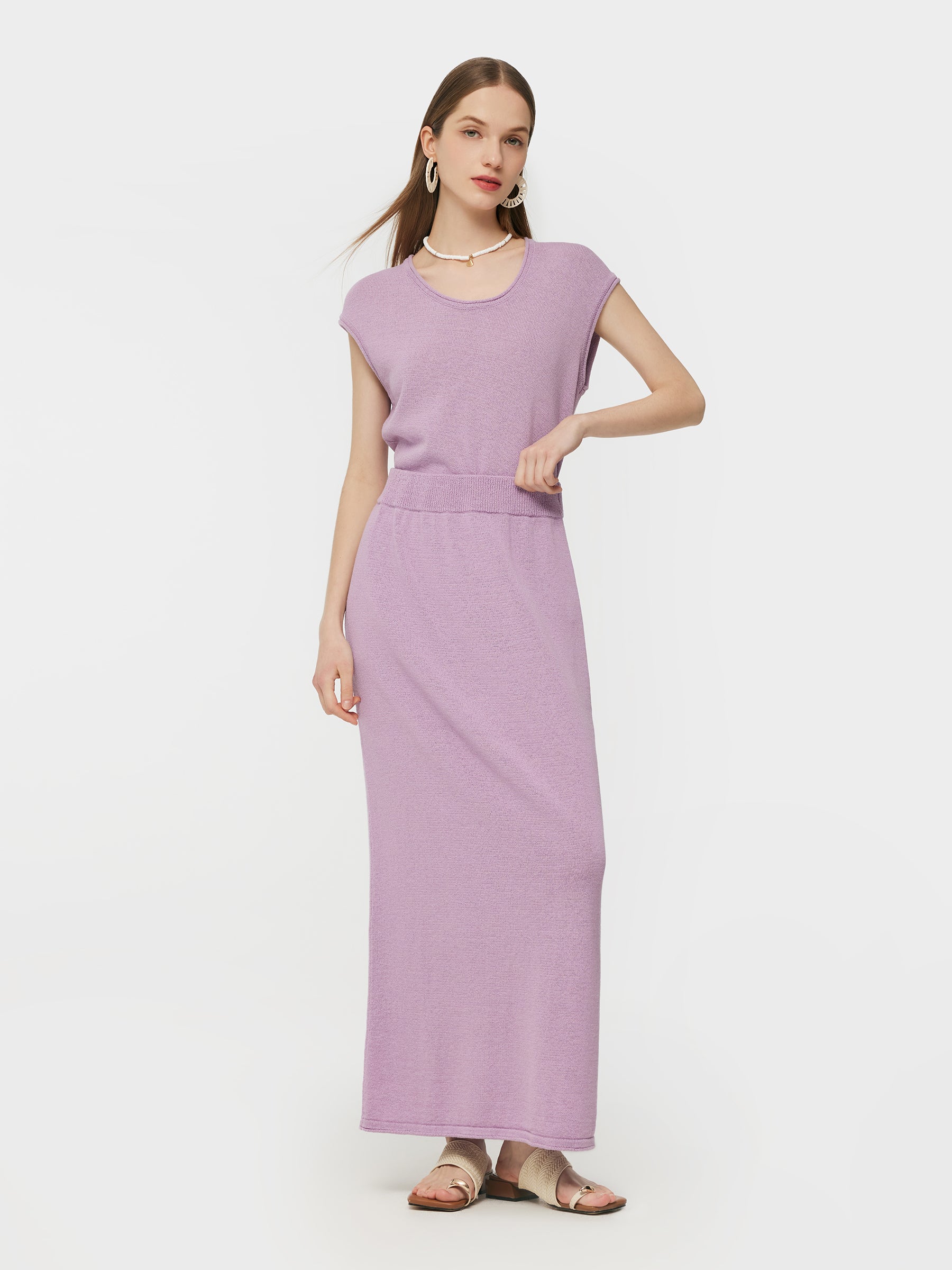 Linen Cotton Blend Women Knit Skirt GOELIA