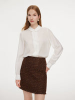Acetate Blend Pleated Ruffle Collar Women Shirt GOELIA