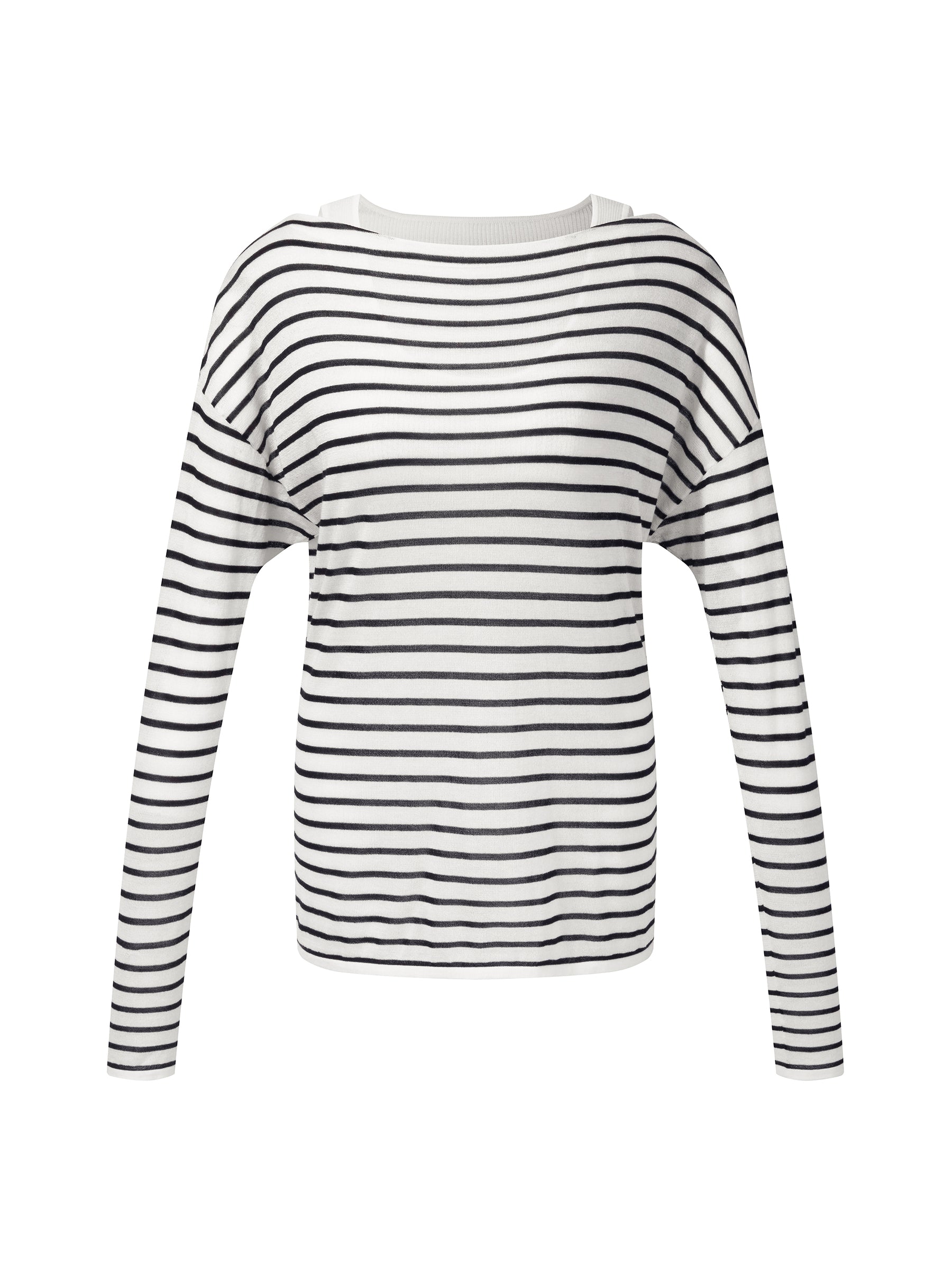 [Preview] Triacetate Tencel Blend Stripe Boat Neck Top And Tank Top Two-Piece Set GOELIA