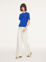 Cotton Blend Round Neck Tape Embroidered Women T-Shirt GOELIA
