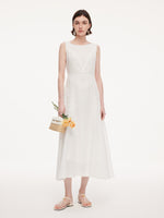 100% Ramie Lace A-Line Women Sleeveless Maxi Dress GOELIA