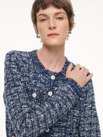 Wool Cotton Blend Frayed Trim Women Cardigan GOELIA