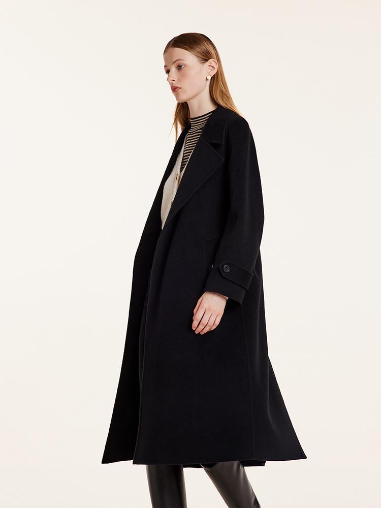 Wool And Cashmere Double-Faced Lapel Women Coat With Belt GOELIA