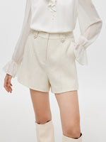 Ivory White Tweed A-Line Women Shorts GOELIA