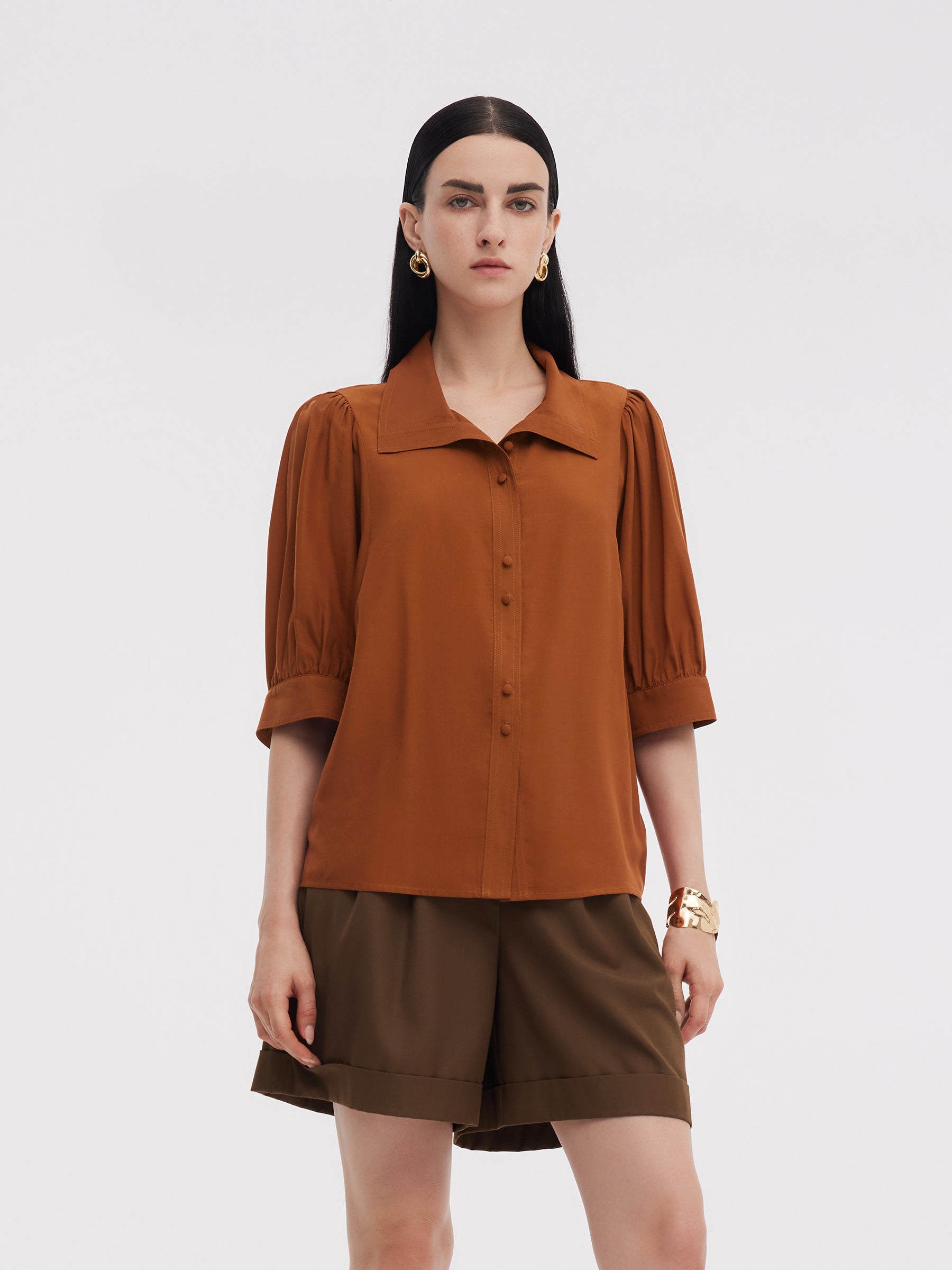 Tencel Acetate Blend Women Loose Shirt GOELIA