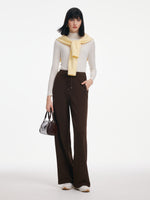 [Preview] Embroidered Side Seam Drawstring Waist Women Knit Pants GOELIA