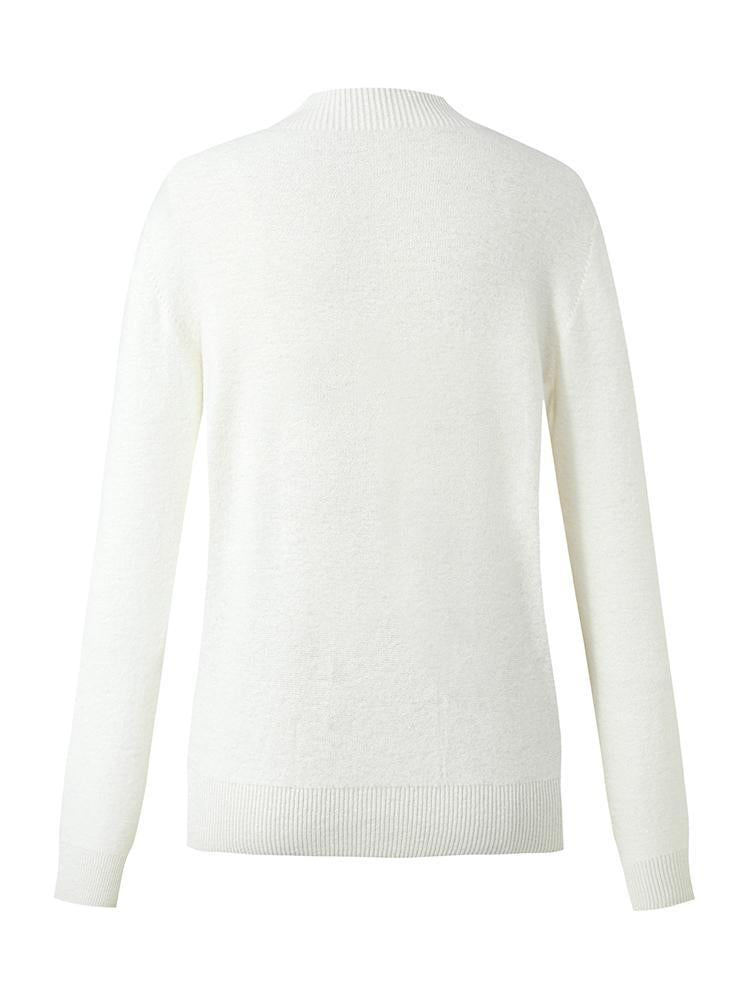 White Wool Sequins Seamless Mock Neck Women Sweater GOELIA